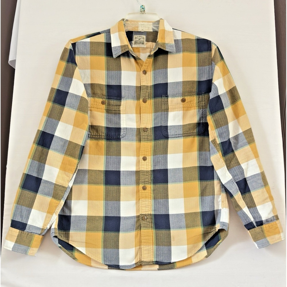 J.CREW Mens Slim Fit Plaid Flannel Shirt Maize‎ & Blue Outdoors Active Medium